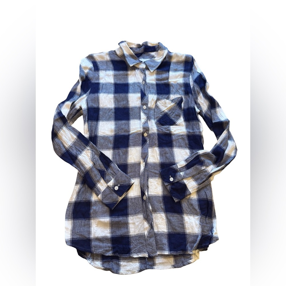 Rails Hunter Buffalo Plaid Button Down Shirt Navy White M Rayon Soft Flannel - Picture 4 of 9